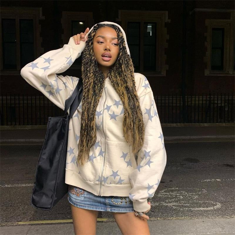 JumpStar - Stars Print Zip Up Hoodie