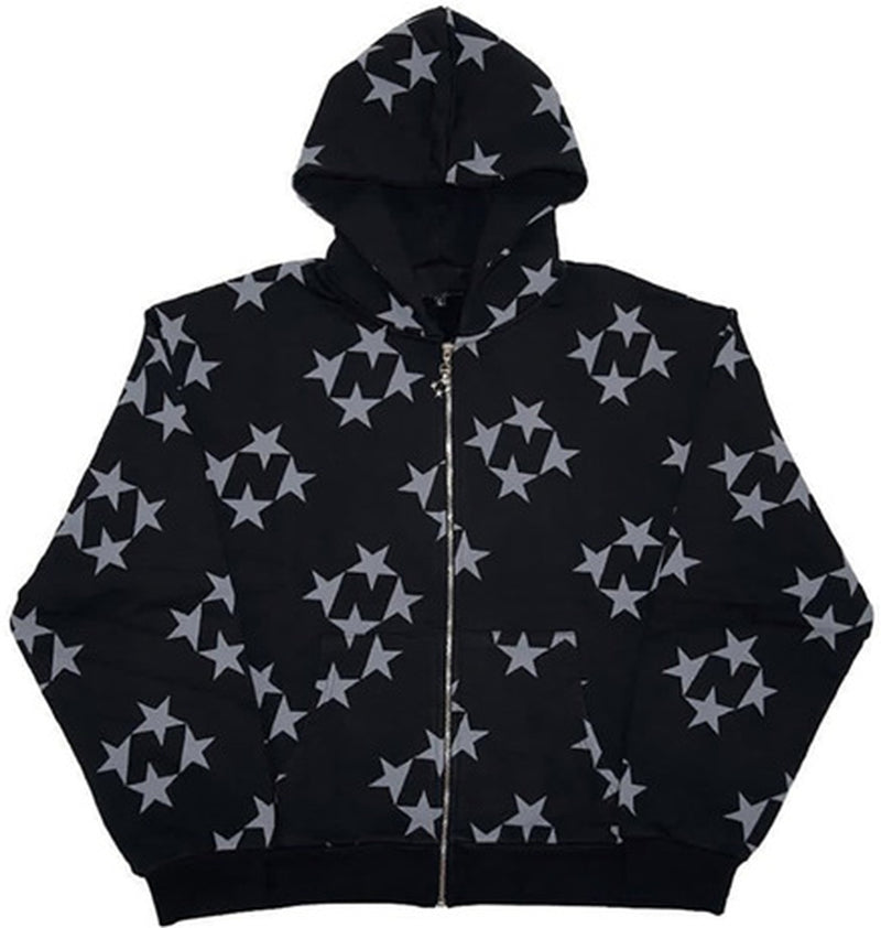 JumpStar - Stars Print Zip Up Hoodie
